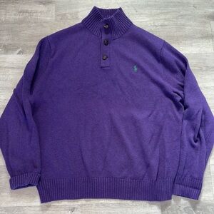 Polo Ralph Lauren Purple Green Pony Men’s Sz XXL 3 Button Cotton Sweater EUC
